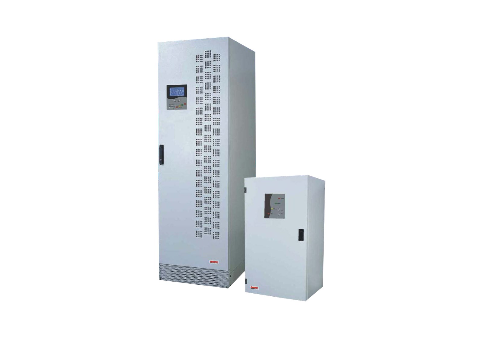 NEEL active harmonic filter: a floor-standing cabinet with LCD control panel beside a wall-mount unit