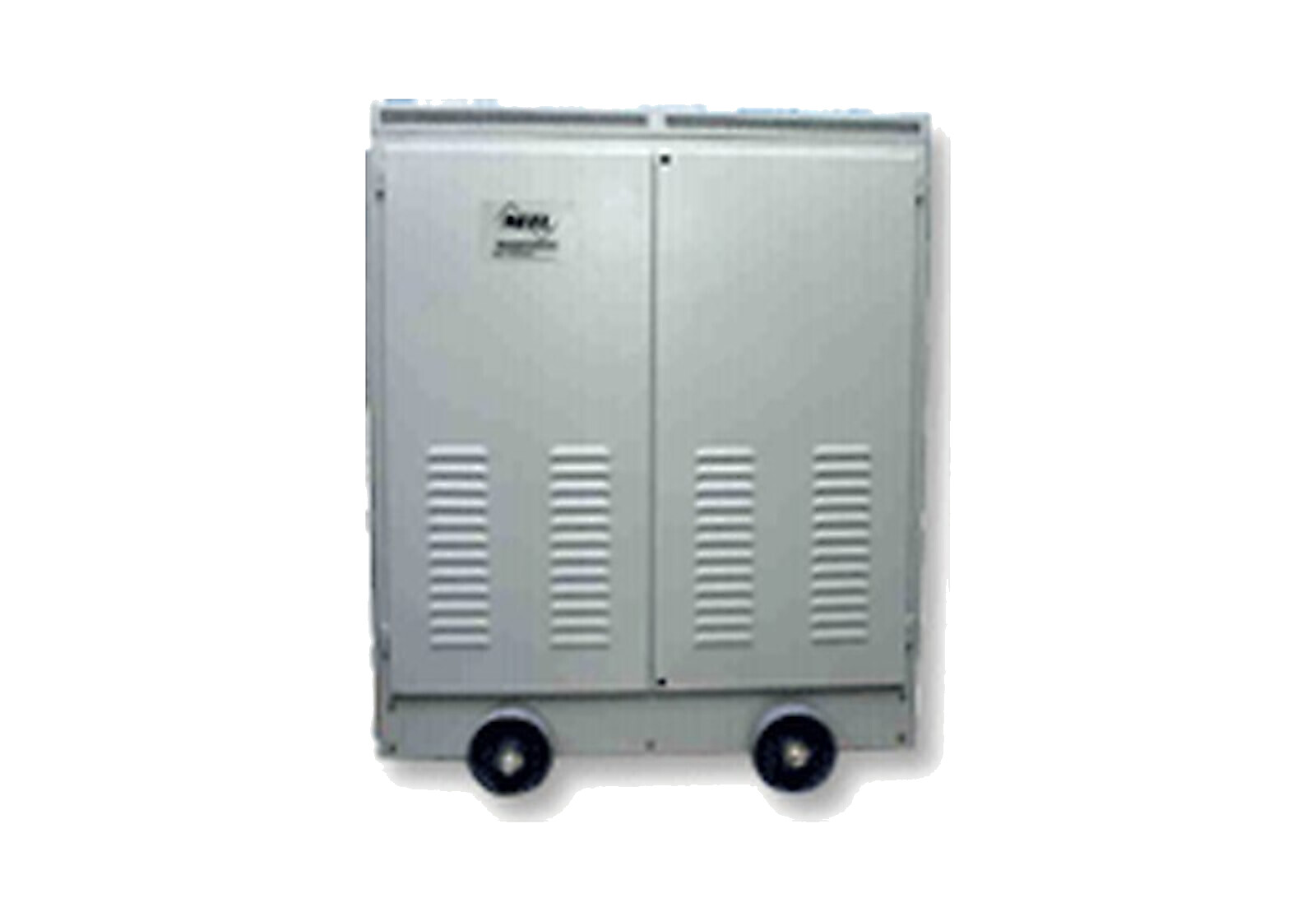 NEEL ultra isolation transformer in a louvred grey enclosure on castor wheels